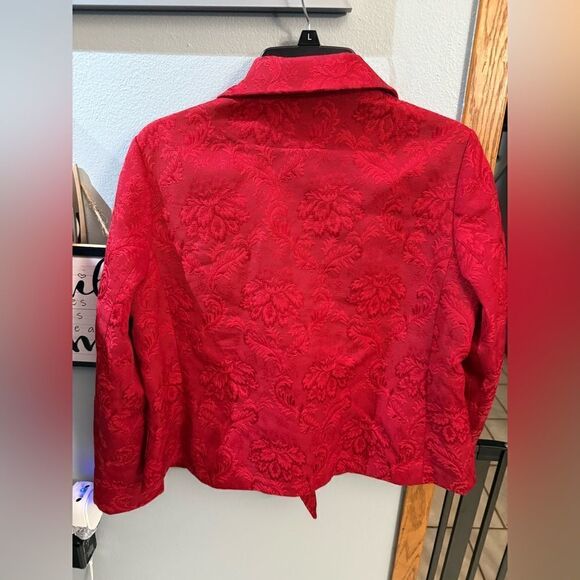 Talbots Printed Red Pea Coat Jacket Women's Size Petite Large Red - Picture 6 of 15